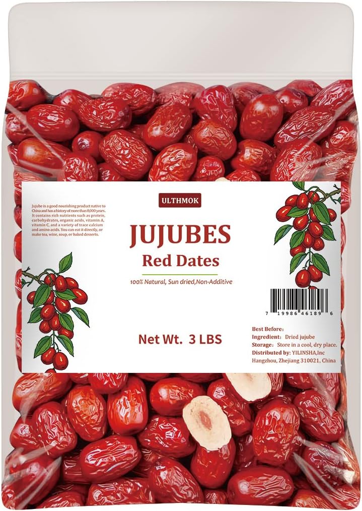 ULTHMOK Premium Jujube Red Dates 3LB/1359g,Selected Dried Fruit,Big & Delicious,100% Natural ็บขๆฃ