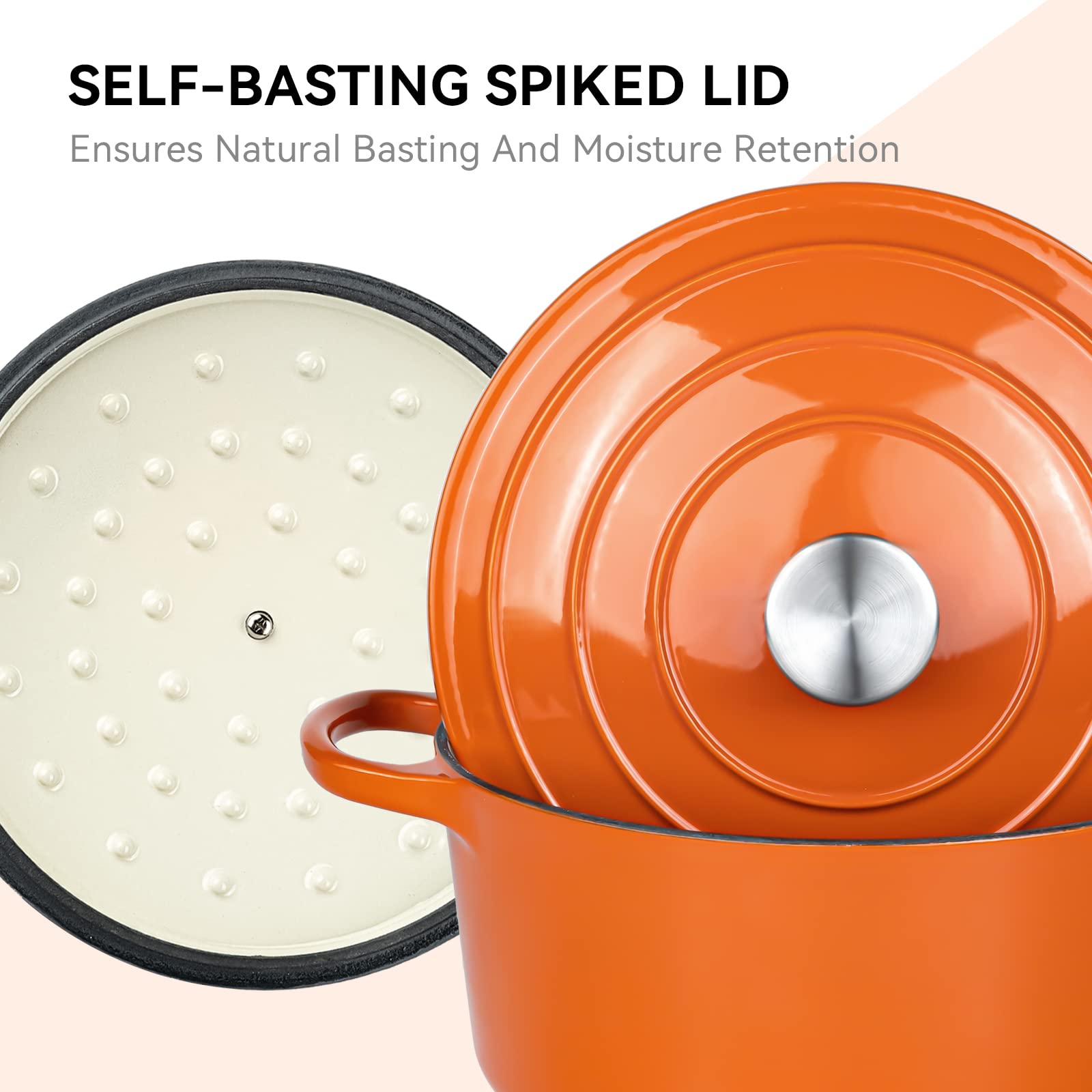 Miereirl Casseruola Olandese In Ghisa Smaltata 6.5 QT | Forno Olandese Arancione Con Coperchio | Adatto A Induzione