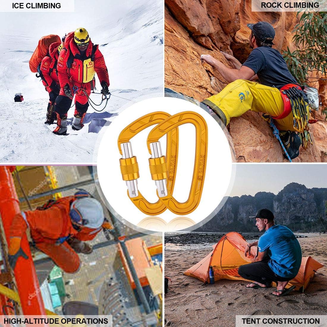 KAILAS Flash Screw Gate Carabiner Ultra-Light Rock Climbing 25KN D Shaped Locking Climbing Gear Aluminum Screw Heavy Duty CE Certified Yellow : Sports & Outdoors