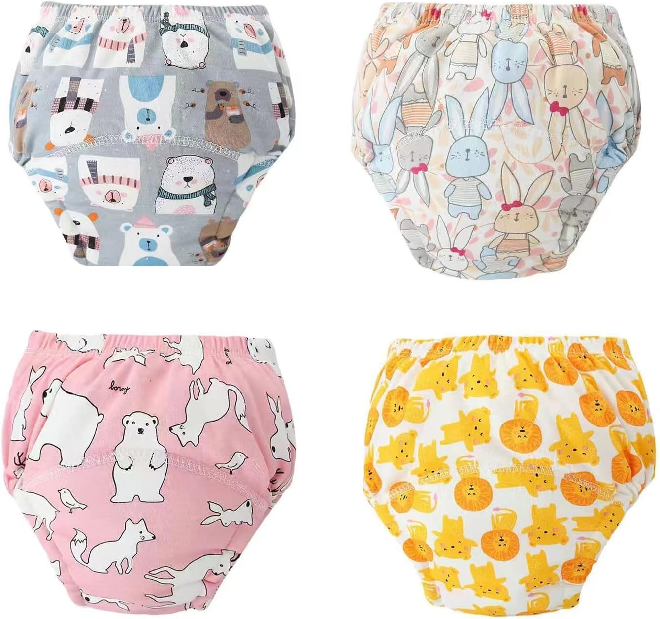 TAMETraining Pants Strong Absorbent Toddler Potty Unisex-Baby Toddler Potty, 4 PCS Cotton Training Pants Reusable Kids Potty Training Underwear for Baby Girls and Boys 2-4 Years Old (Model B)