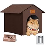 Siedihit Outdoor Cat House for Shelter Feral Cat, Outside Waterproof Cat House for Outdoor/Indoor Cats, Insulated Cat Bed for All Seasons with Cozy Cushion (Brown, Large Zip Style)
