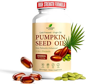 High Strength Pumpkin Seed Oil with Saw Palmetto 3600mg per Serving 300 Capsules | Cold Pressed Softgels | Rich in Essential Fatty Acids & Phytosterols | Non-GMO, Gluten Free Daily Supplement