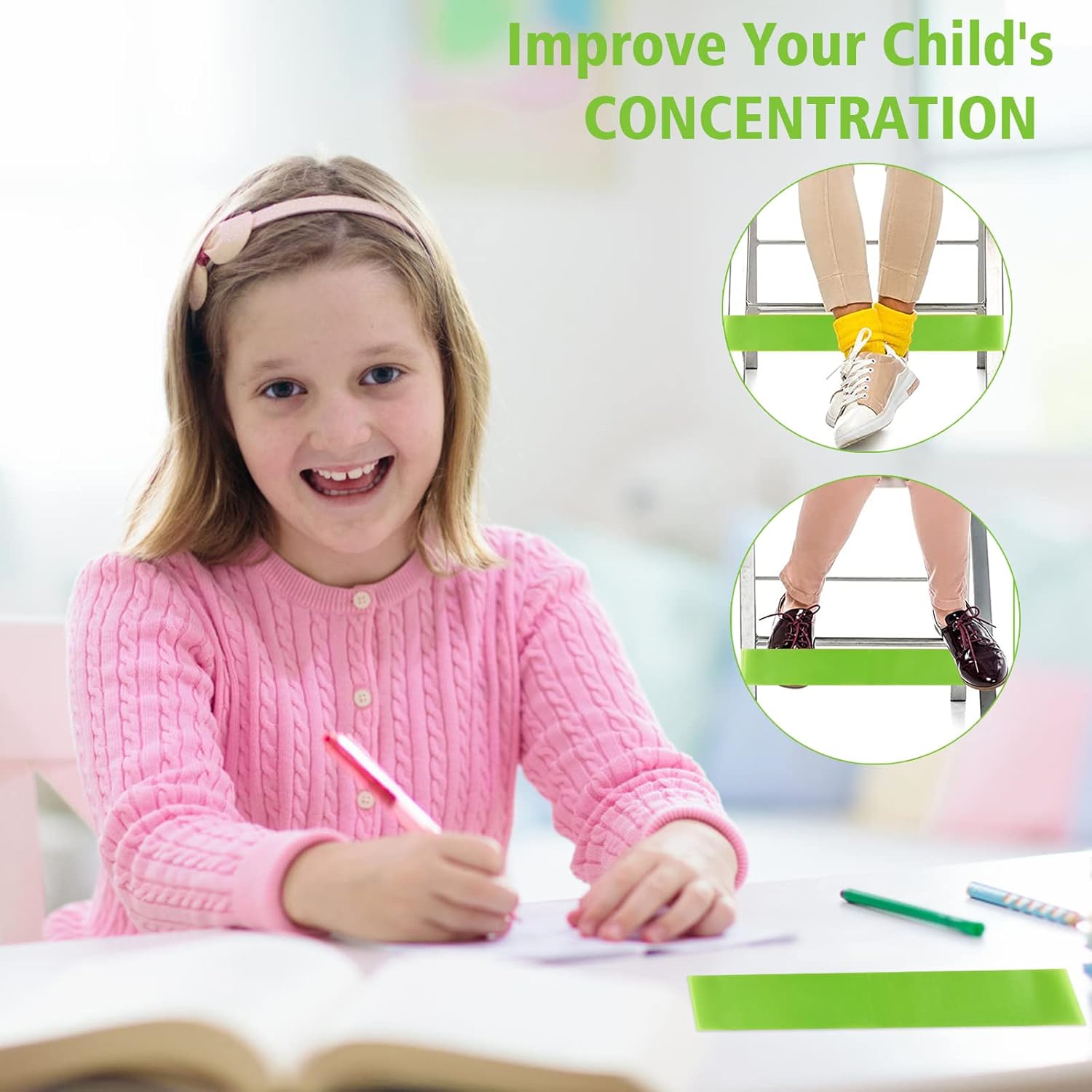 PLULON 15 Pack Chair Bands for Kids with Fidgety Feet Chair Stretch Foot Band Fidget Bands Flexible Seating For Classroom Elementary Chairs Desks - Green thumbnail