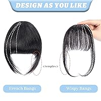 Vista 5 de Flequillo con clip de cabello 100% humano, postizo con clip, color marrón y negro, flequillo de cabello humano real, flequillo francés, flequillo