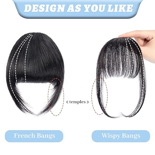 Miniatura 5 de Flequillo con clip de cabello 100% humano, postizo con clip, color marrón y negro, flequillo de cabello humano real, flequillo francés, flequillo