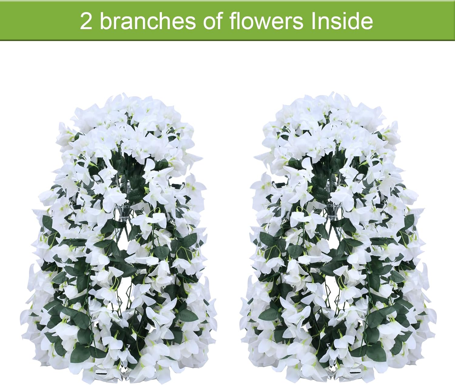Artificial Bougainvillea Flowers for Outdoor Decoration, 2 pcs Fake Flowers Plants UV Resistant, Faux Silk Vines Flowers for Front Door Porch Balcony Garden Yard, Indoor Settings(White) - Image 3