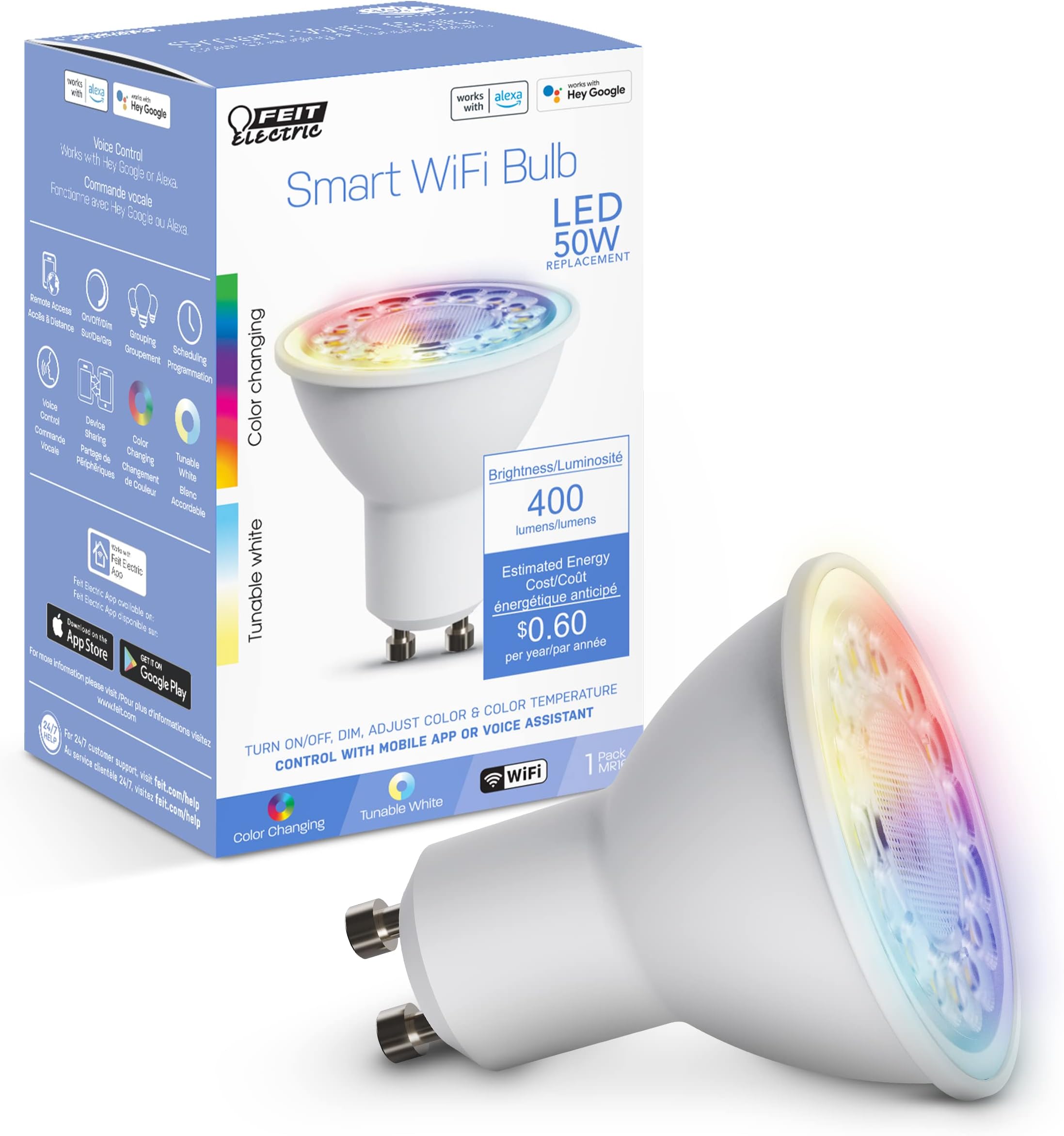 50-Watt Equivalent MR16 Alexa Google Siri Smart RGBW LED Light Bulb White