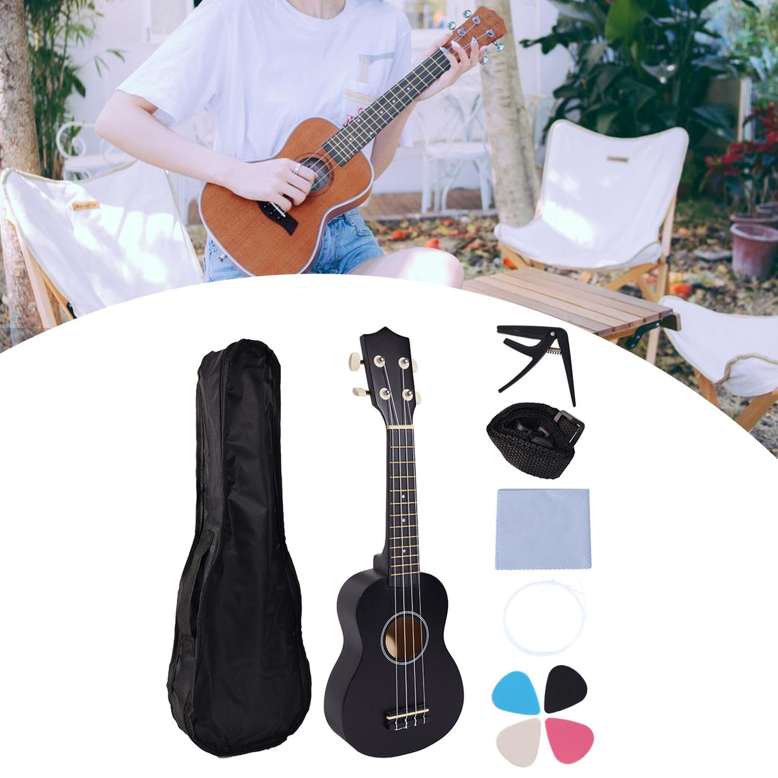 Ukelele Infantil de, Mini Ukelele para Niños, Guitarra Portátil, Juguete Educativo Temprano, Instrumento Musical de 21 Pulgadas para Niños, Negro