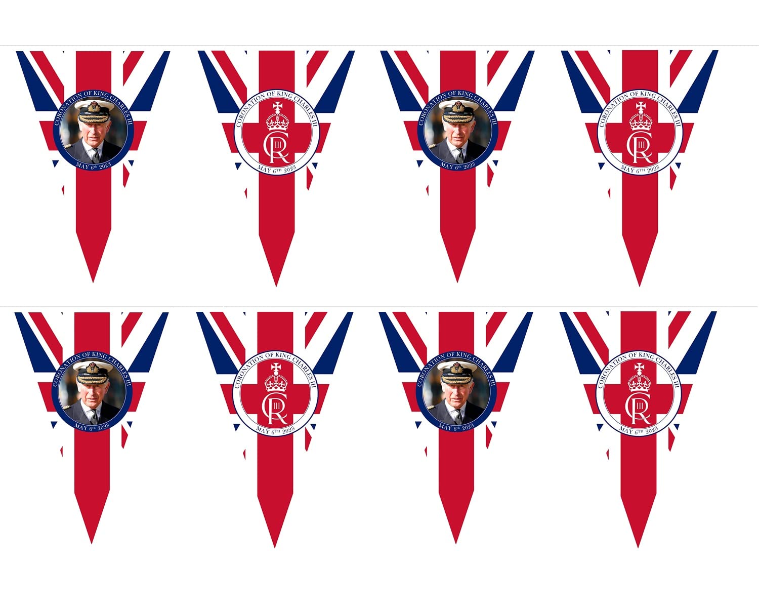 SHATCHI20m/66ft Bunting Charles III Queen Consort Portrait 48 Triangle Union Jack Flags King's Coronation Celebration Banner Royal Family UK British Street Party Decoration, 20m