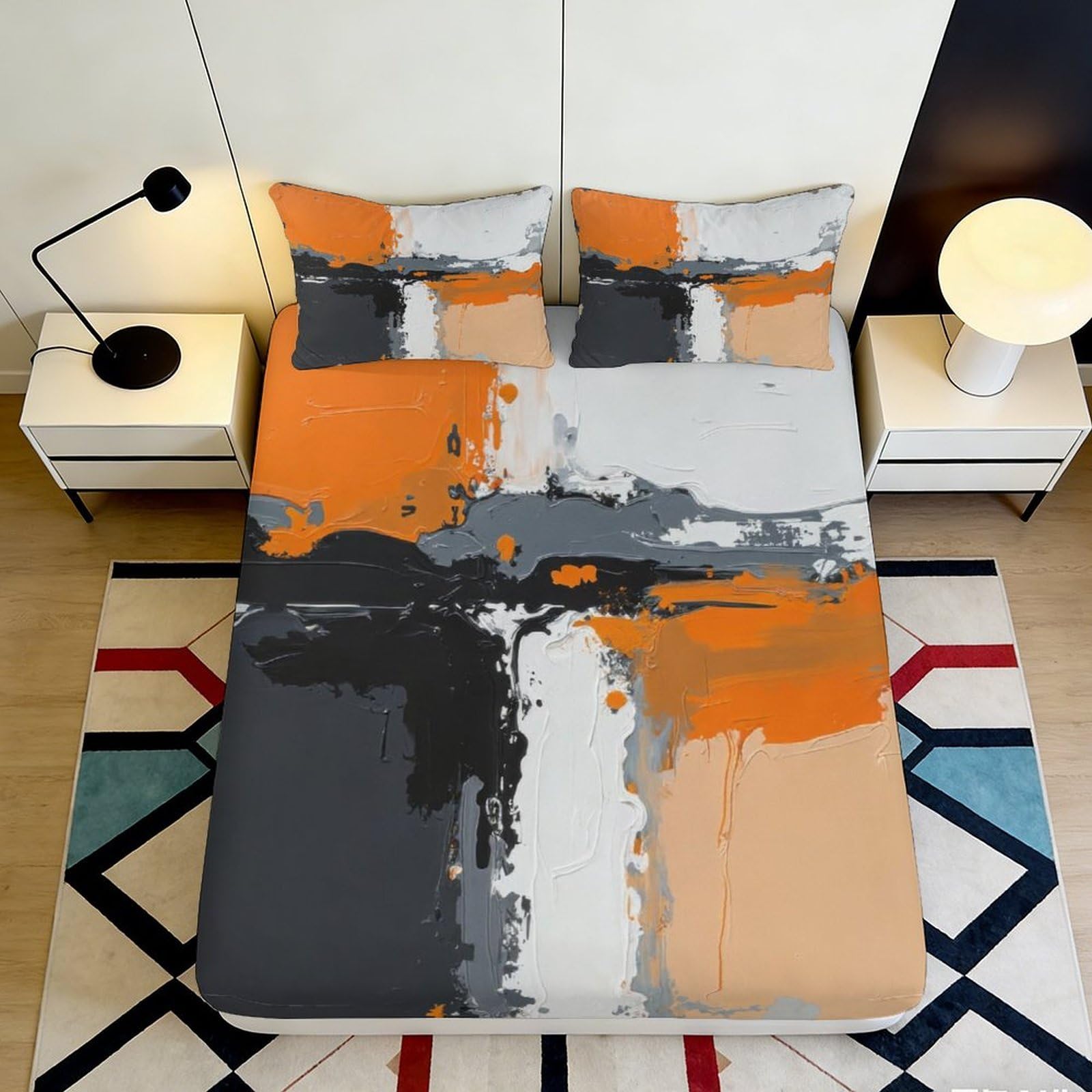 Kzqnxhjprl Style-8 3D Printed Abstract Orange Grey Fitted Sheet Microfiber Soft Artistic Geometric Bed Sheet For Bedroom Guest Room Mattress Decor 90X200x25cm