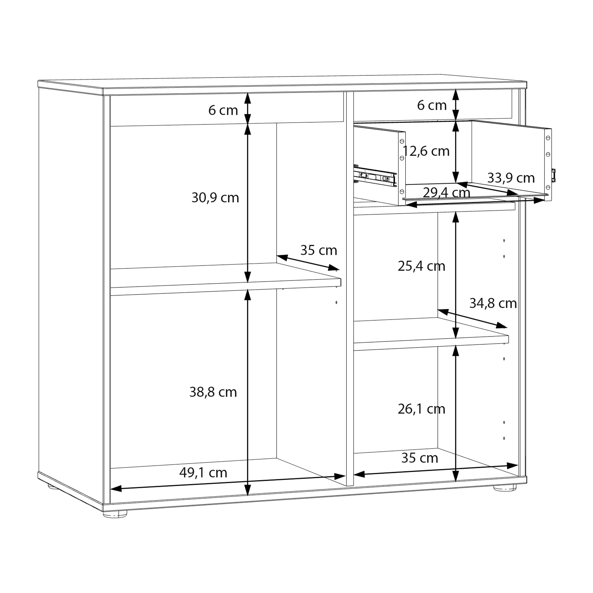 Forte ELISTON Kommode 90, Moderne Kommode mit Lamellendesign, 2-türig, 1 Schublade, Wohn-/Schlafzimmer, Mauvella Eiche Holzdekor|Kashmir Beige, 89 cm breit x 81,7 cm hoch x 41,5 cm tief