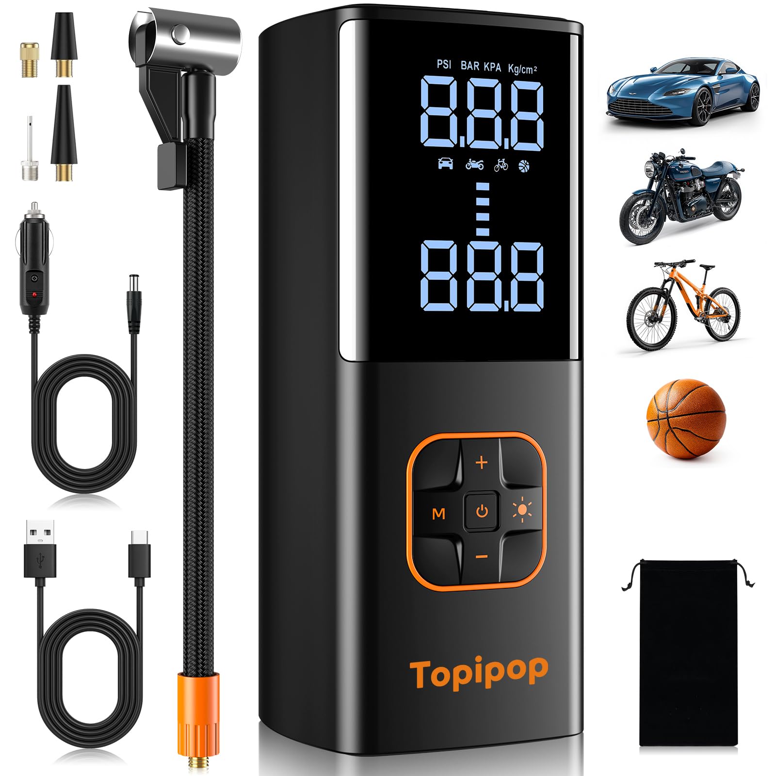 Topipop Elektrische Luftpumpe, 150 PSI, kompakt & tragbar