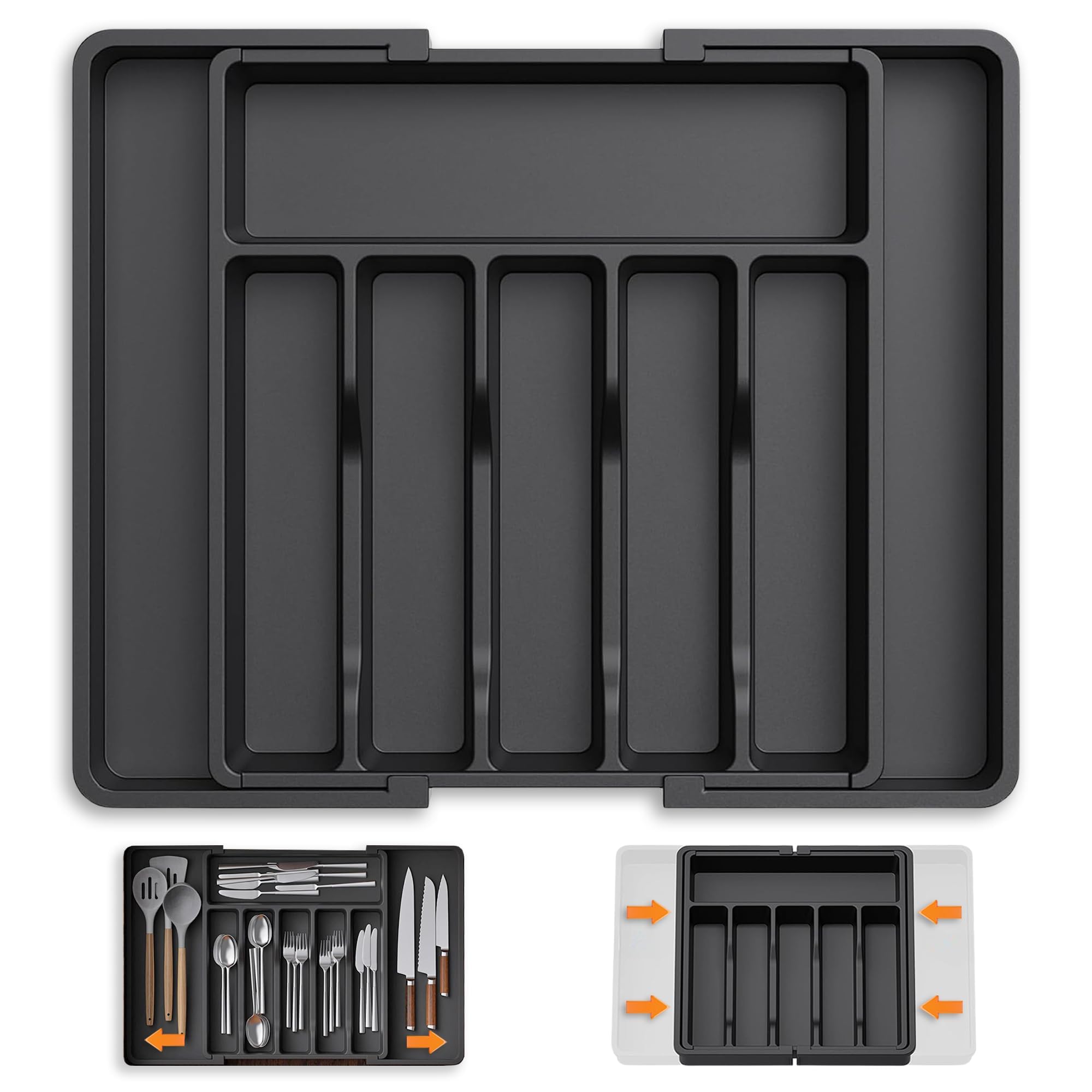 Expandable Silverware Holder, Silverware Drawer Organizer, Expandable BPA Free Utensil Tray for Kitchen, Adjustable Flatware and Cutlery Holder for Spoons Forks Knives