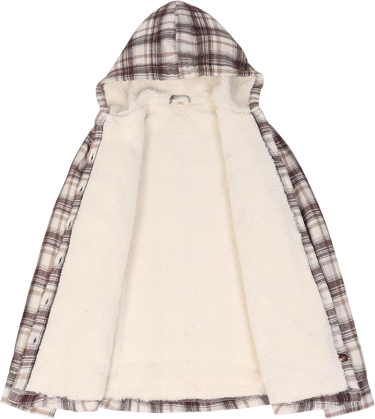ZENTHACE Women's Sherpa Lined Plaid Flannel Jacket Button Down Hooded Flannel Shirt Jacket Warm Shacket(All Sherpa Lining)