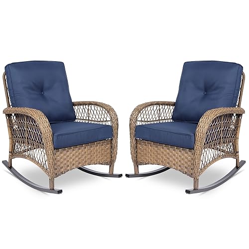 VIVIJASON 2 Piece Patio Wicker Rattan Rocker Chair, Outdoor Rattan