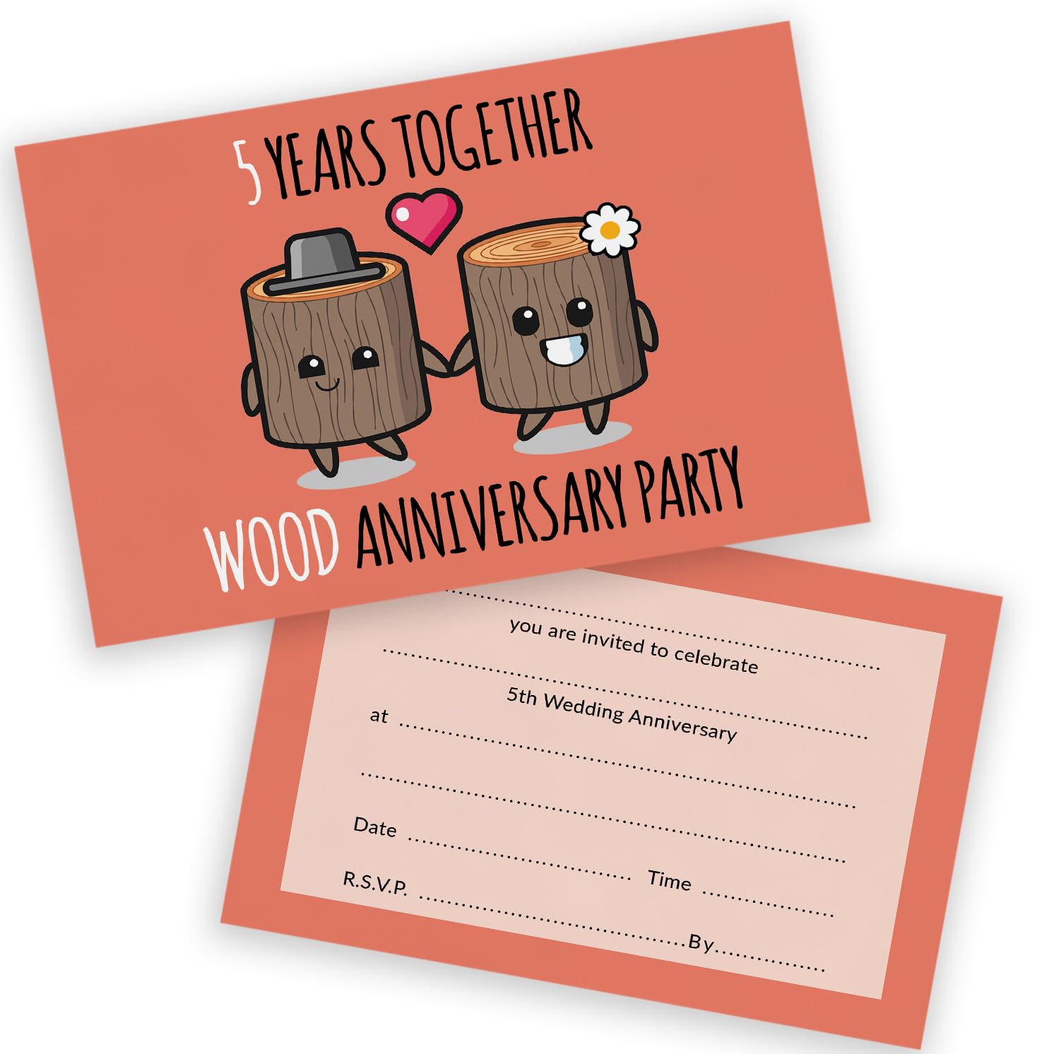 5th Anniversary Party Invitations - 5 Year Together 20 Pack - Wedding Anniversary Invitations for Friends Family A6 Party Invites Invitation Cards with Folding Envelopes