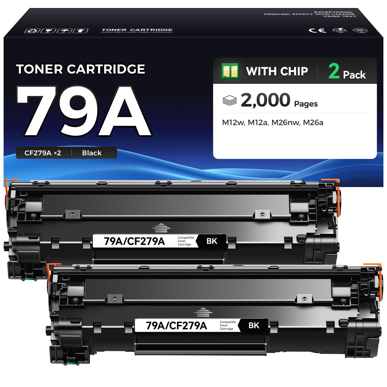 79A Toner Cartridge Combo Set (2-Pack Black with Chip) High Yield Replacement for HP 79A CF279A Compatible with HP LaserJet Pro MFP M26nw M26a M12w M12a Printer Ink M26 M12 Series Copier All-in-One