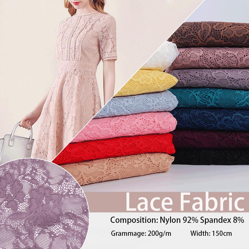 Tessuto di pizzo, 2 m x 150 cm, al metro, in pizzo nero, motivo floreale, per cucire, tessuto elasticizzato in tulle, per matrimoni, fai da te, tovaglia