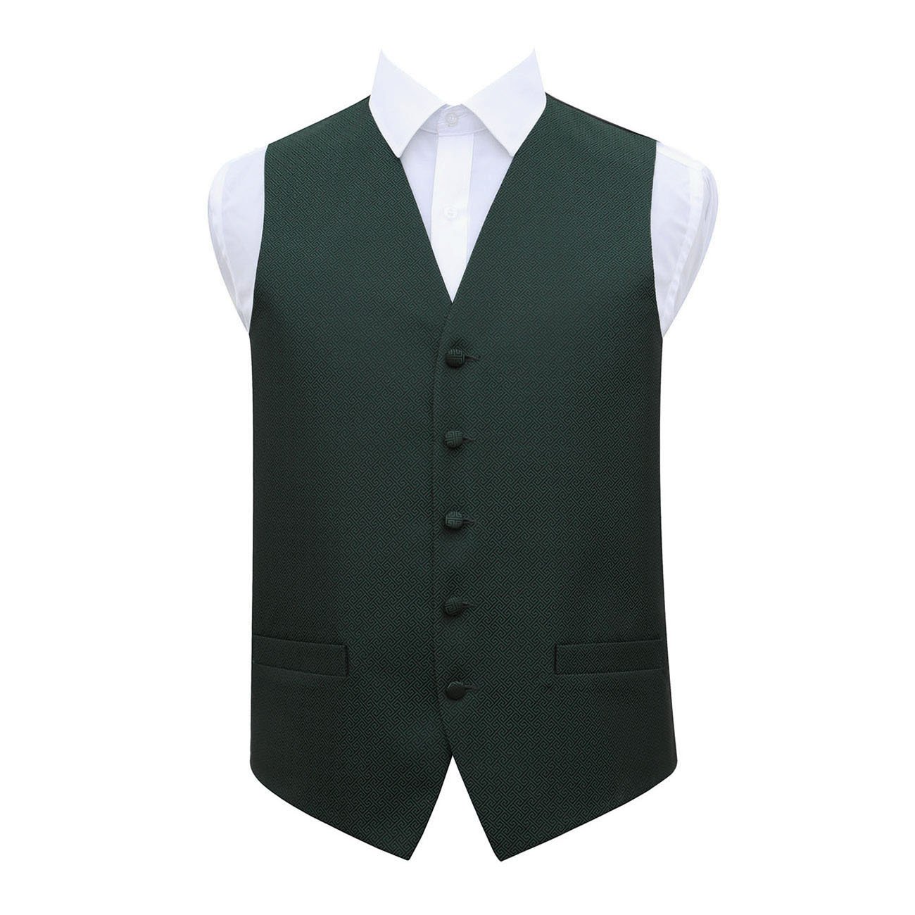 Dqt Men's Dark Green Greek Key Patterned Jacquard Waistcoat – Wedding Business & Formal Suit Vest - 50" (5Xl)