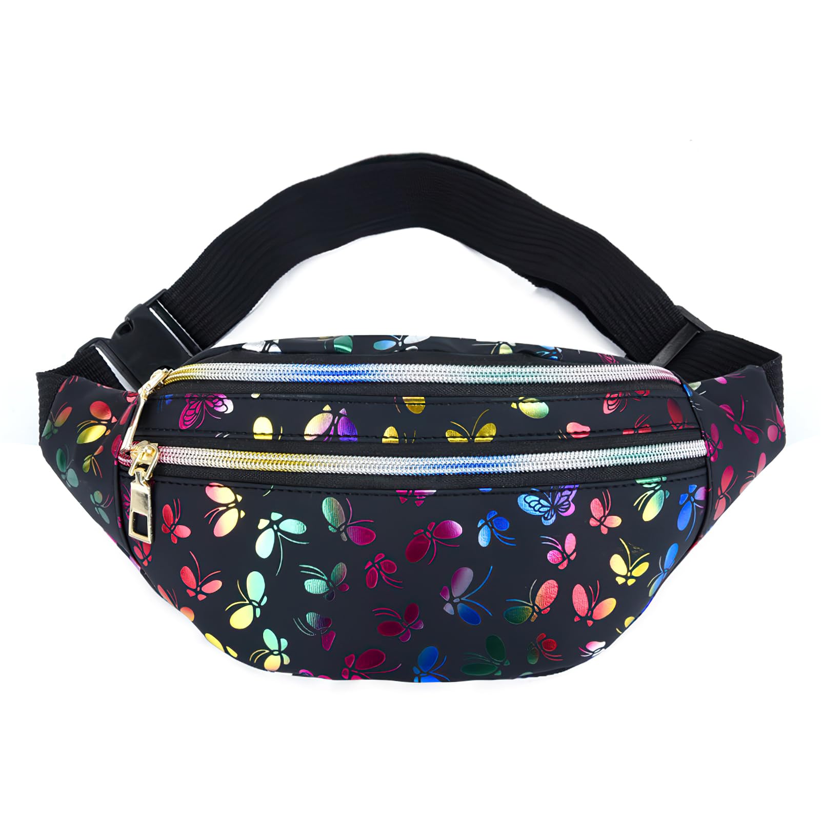 Hugfads Riñonera Impermeable para Mujer y Niña con Estilo Moderno y Patrón de Mariposa, Bolsa de Cintura Multifuncional para Viajes, Running y Festivales, Ajustable, Hecha de Cuero de PU Duradero y Liviano