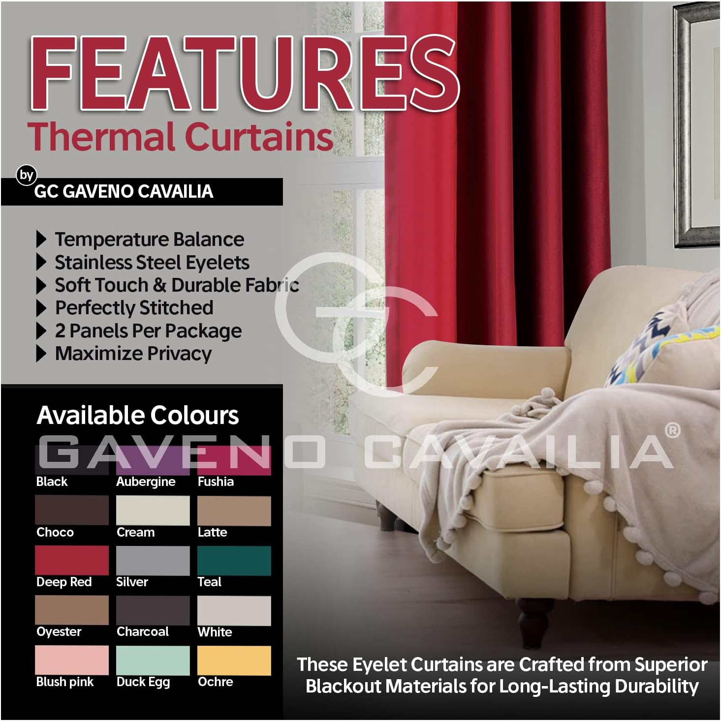 Eyelet Top Blackout Curtains Large Door Thermal Insulated Panels For Bedroom/Living Room, Deep Red, 66X54 Inch - Image 4