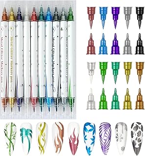 10 Colors Double Ended Metallic Nail Art Marker Pens, 3D Metallic Nail Graffiti Dotting Drawing Point Pen Sets Nail Art Painted Pen Nail Design Kit for Nail Design Nail DIY Decoration