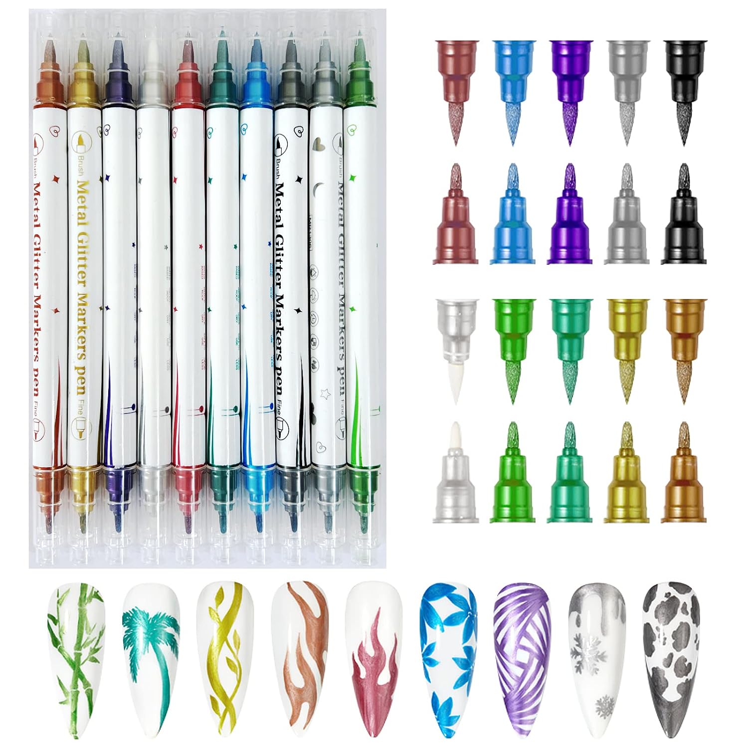 10 Colors Metallic Nail Art Marker Pens - Creative Design Kit