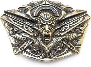 Mask of rage brass belt buckle, Angry warrior, Mask of madness solid brass belt buckle for men and women on casual 1.5" and 1.8" belt