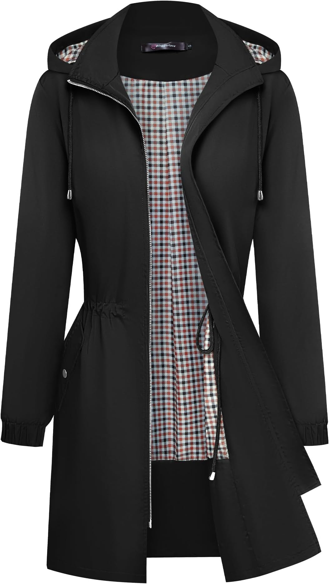 Bloggerlove Rain Jacket Women Lightweight Raincoats Outdoor Waterproof Windbreaker Hooded Plaid Lined Trench Coat S-XXL