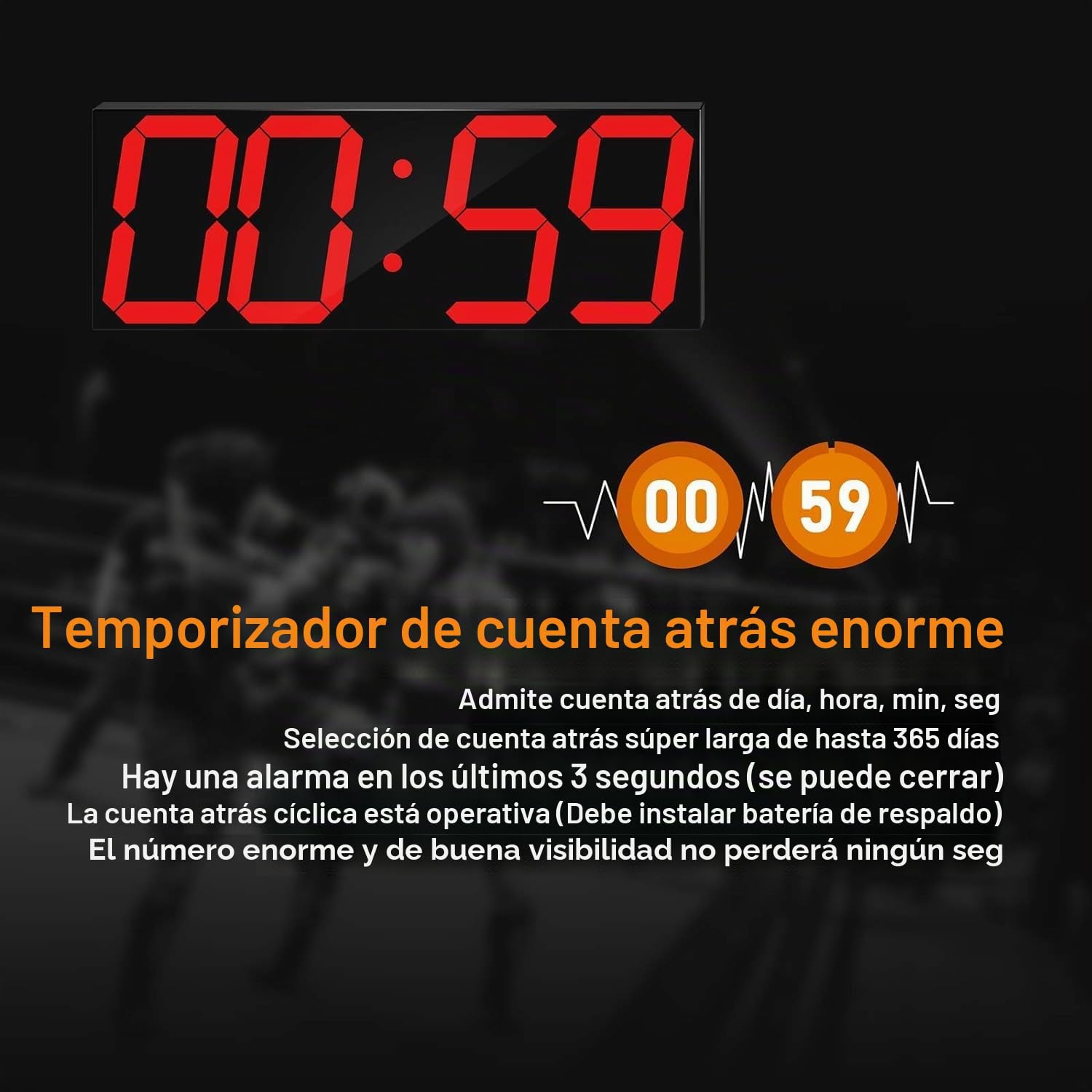 CHKOSDA Reloj LED digital de pared grande con pantalla LED de 18 pulgadas, cuenta atrás con 8 niveles de brillo ajustables, indicador de 12/24 horas, indicador de temperatura y calendario (rojo)