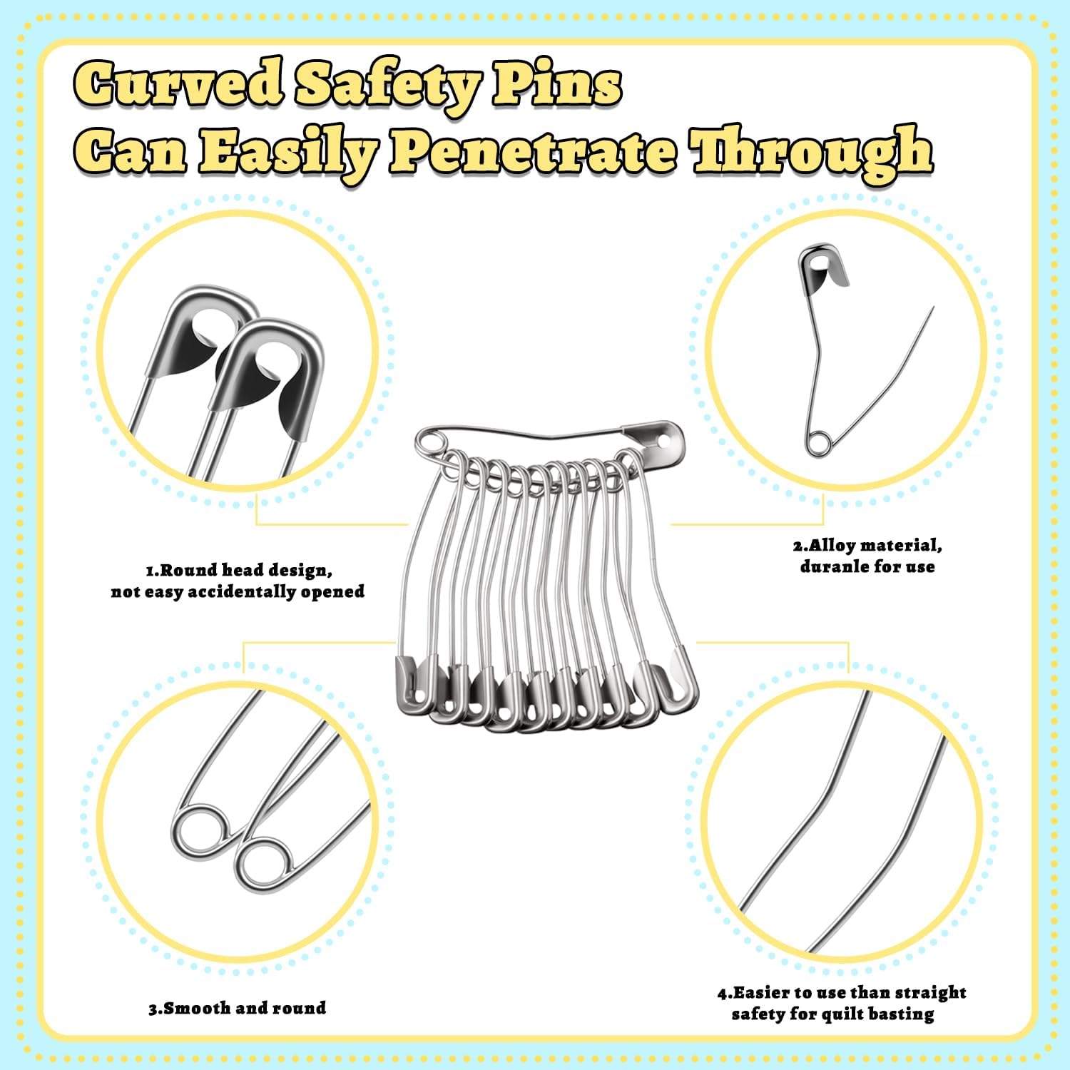 200Pcs Curved Safety Pins, 1.5 Inch Quilting Basting Pin, Curved Quilting Pins, Bent Safety Pins for Quilting and Knitting Sewing Crafting