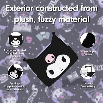 Sonix x Sanrio Plush Tech Sleeve | 11 inch Fuzzy iPad Tablet Pouch Carrying Case Cover, Protective Travel Bag | Black - 11 | Kuromi