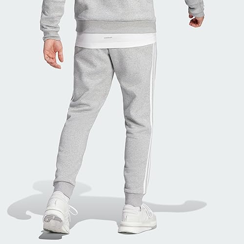 Miniatura 4 de adidas - Pantalones de pierna estrecha con forro de vellón para hombre, diseño con 3 rayas, talla alta