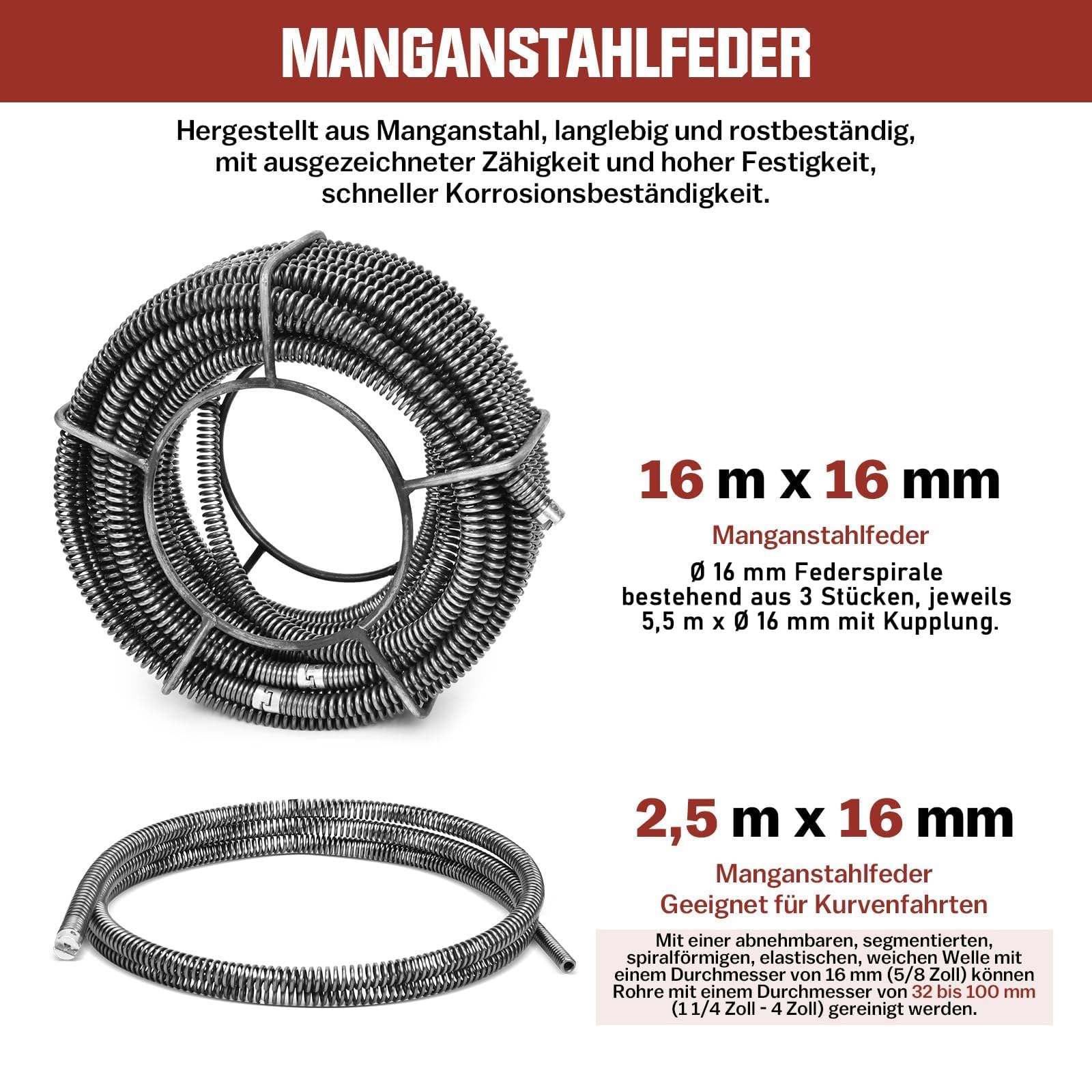 Ø16mm/L37m Spiralen Sgorgatore Macchina Elettrico con salvavita, 400W | Sgorgatore Elettrico 450 giri/min, per tubi Ø30-100mm, attrezzatura per disostruzione, pulitore per scarichi