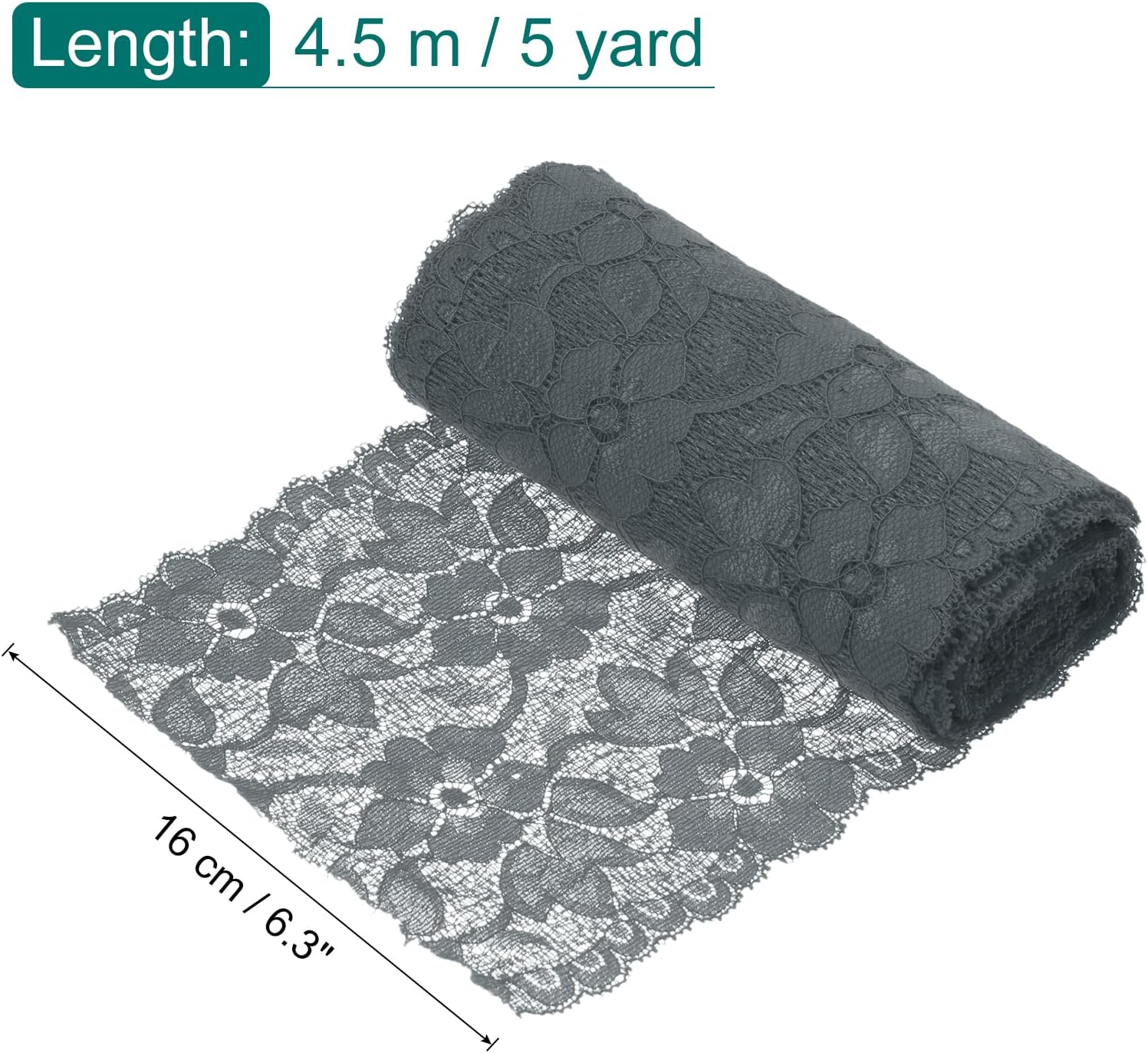 MECCANIXITY 6.3 Inch Wide 5 Yard Floral Pattern Lace Ribbon Dark Gray image 2