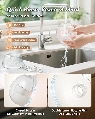 Miniatura 7 de Extractor de leche manos libres, bomba de lactancia portátil con succión fuerte de 320 mmHg, 19 niveles ajustables y 4 modos, ultra silencioso,