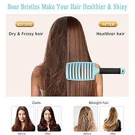 KTKUDY Detangling Brush Boar Bristles Hairbrush Make Hair Shiny & Healthier Curved and Vented Detangler Brush for Women Men Kids Wet and Dry Hair (light Blue)