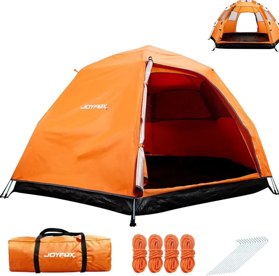 Joyfox Barraca de Camping Automática para 4-6 Pessoas, Camada Dupla À Prova D'água 3000mm, Tecido Oxford 150D com Proteção UV, Tenda Hexagonal Grande com Mosquiteiro