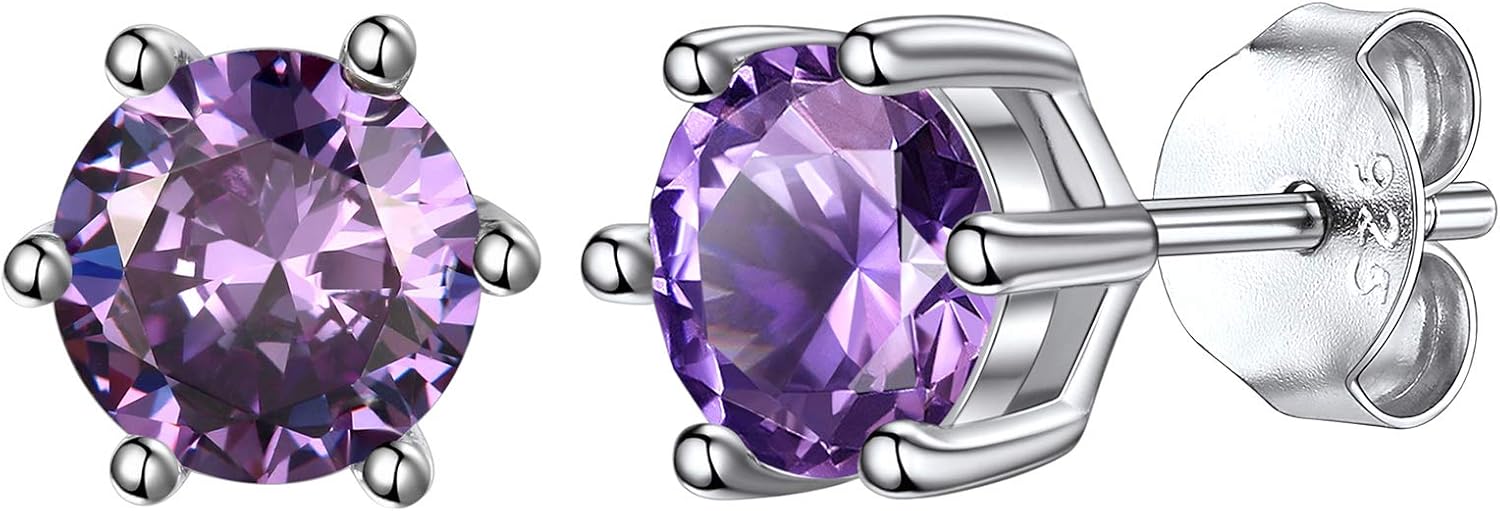 Silvora Sterling Silver Stud Earrings for Women with Cubic Zirconia Birthstone Hypoallergenic Jewellery Gifts for Ladies Mum Girls