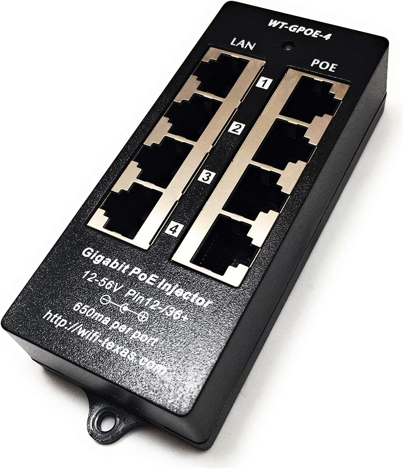 ZHANGQING 4 Port PoE Injector Gigabit GPOE-4A Compliant IEEE 802.3af Passive with 10/100/1000 Mbps Data & 2.1x5.5mm DC Power | Mode A Midspan Injector Compatible 48~56V PSU | No Power Supply Included