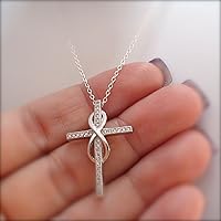 Vista 2 de Sterling Silver Cross Necklace for Men and Women
