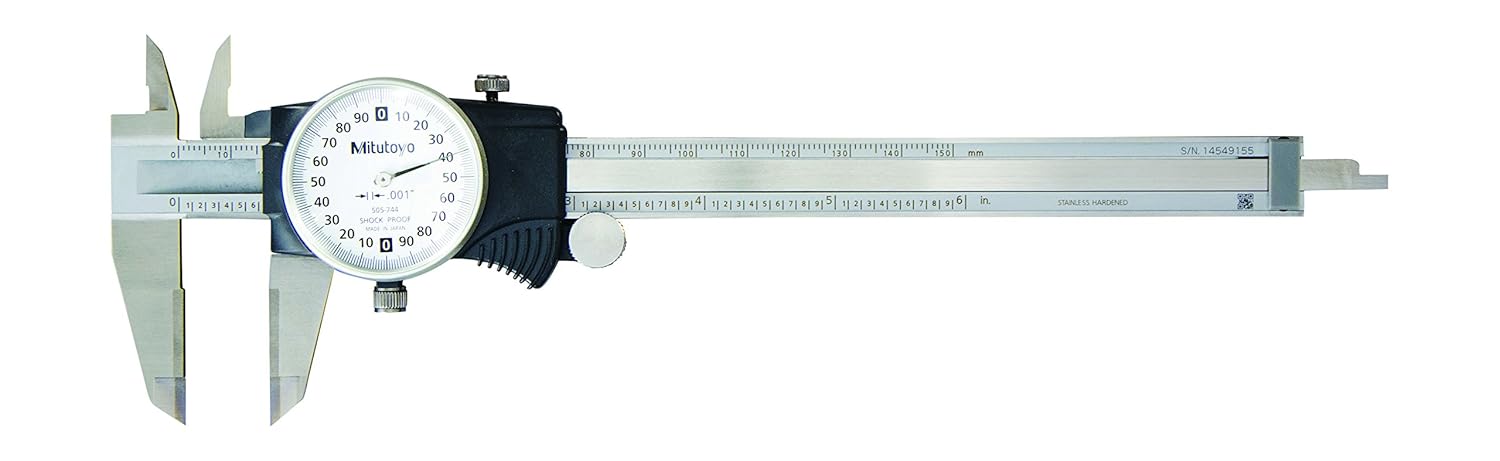 Mitutoyo 505-744 D6"XW Dial Caliper, 0"-6", 0.001" OD Carbide Jaw