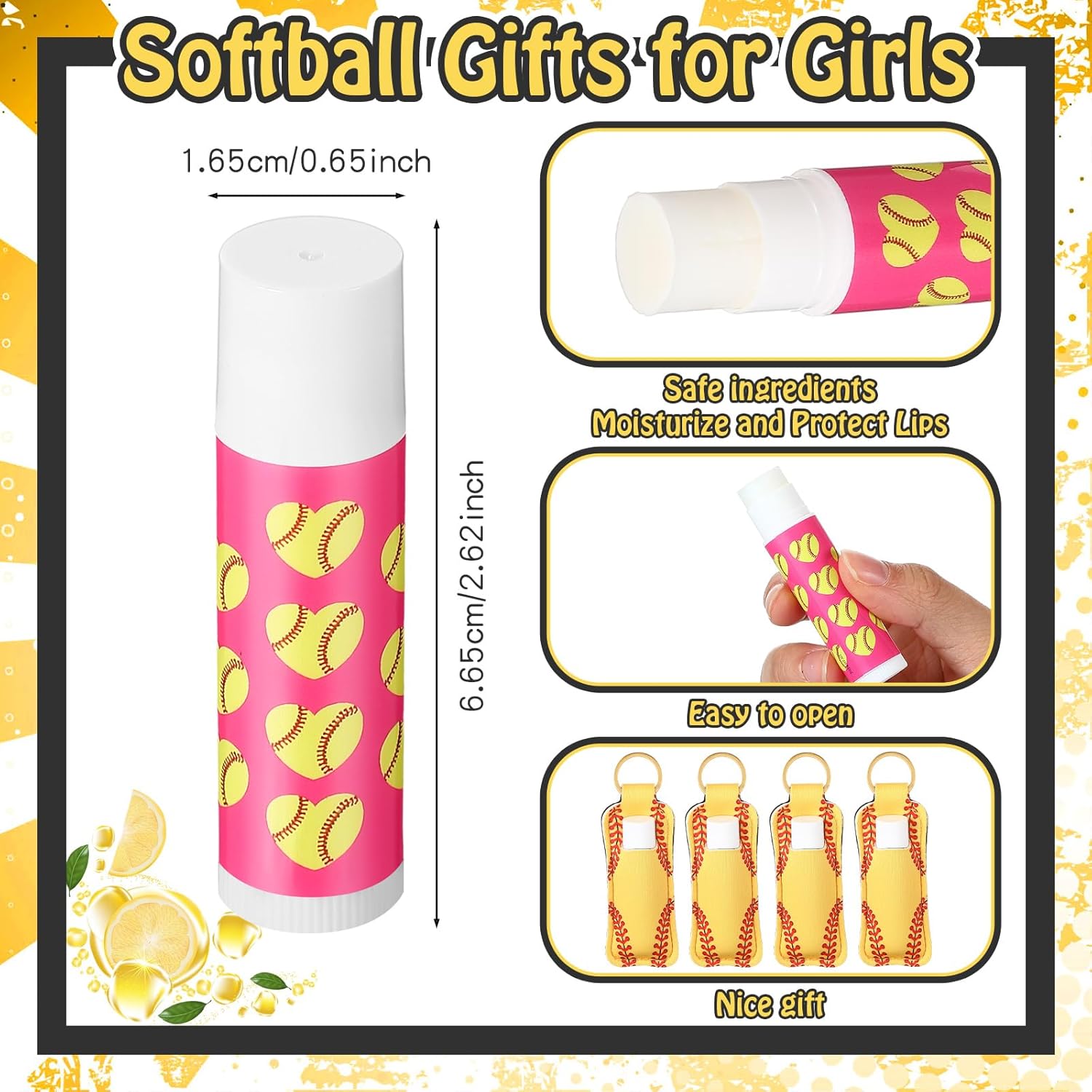 60 Pcs Softball Team Gifts for Girls Include 12 Softball Makeup Bags 12 Lip Balm 12 Makeup Mirrors 12 Lipstick Holder Keychains 12 Adjustable Bracelet for Sports Lovers