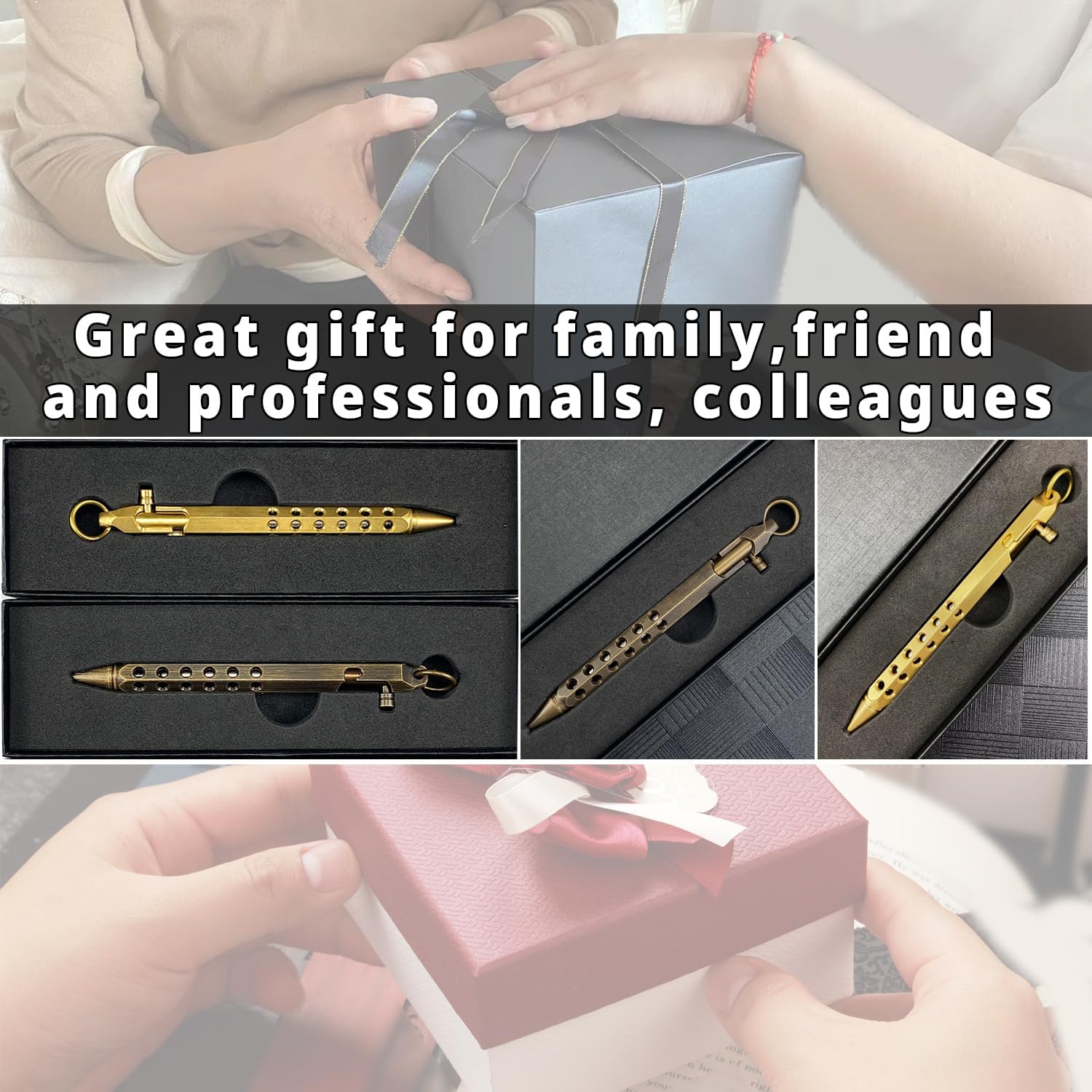 Bolt Action Pen, Solid Brass edc Pen Six-edge Pocket Metal Tactical Pen with Refills and Clip Signature Pen for Business, Christmas, Birthday