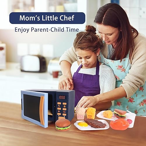 Miniatura 9 de Juguete de microondas para niños con luz y sonido, aparatos de cocina de juguete realistas, accesorios de cocina de juego y comida de juego para