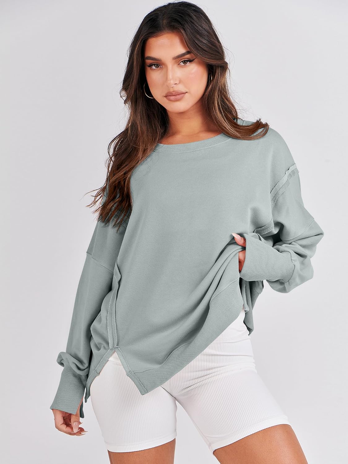 ANRABESS Womens Oversized Sweatshirts Crew Neck Long Sleeve Shirts Casual Loose Slit 2025 Fall Outfits Y2K Teen Girls Clothes - Image 3