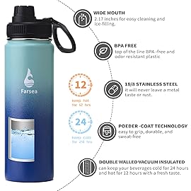 Farsea Insulated Water Bottle With Paracord Handle, Protective Boot and 2 Lids (Straw Lid & Spout Lid), Stainless Steel Water Bottle Wide Mouth, Double Wall Sweat-Proof BPA-Free, 24 oz