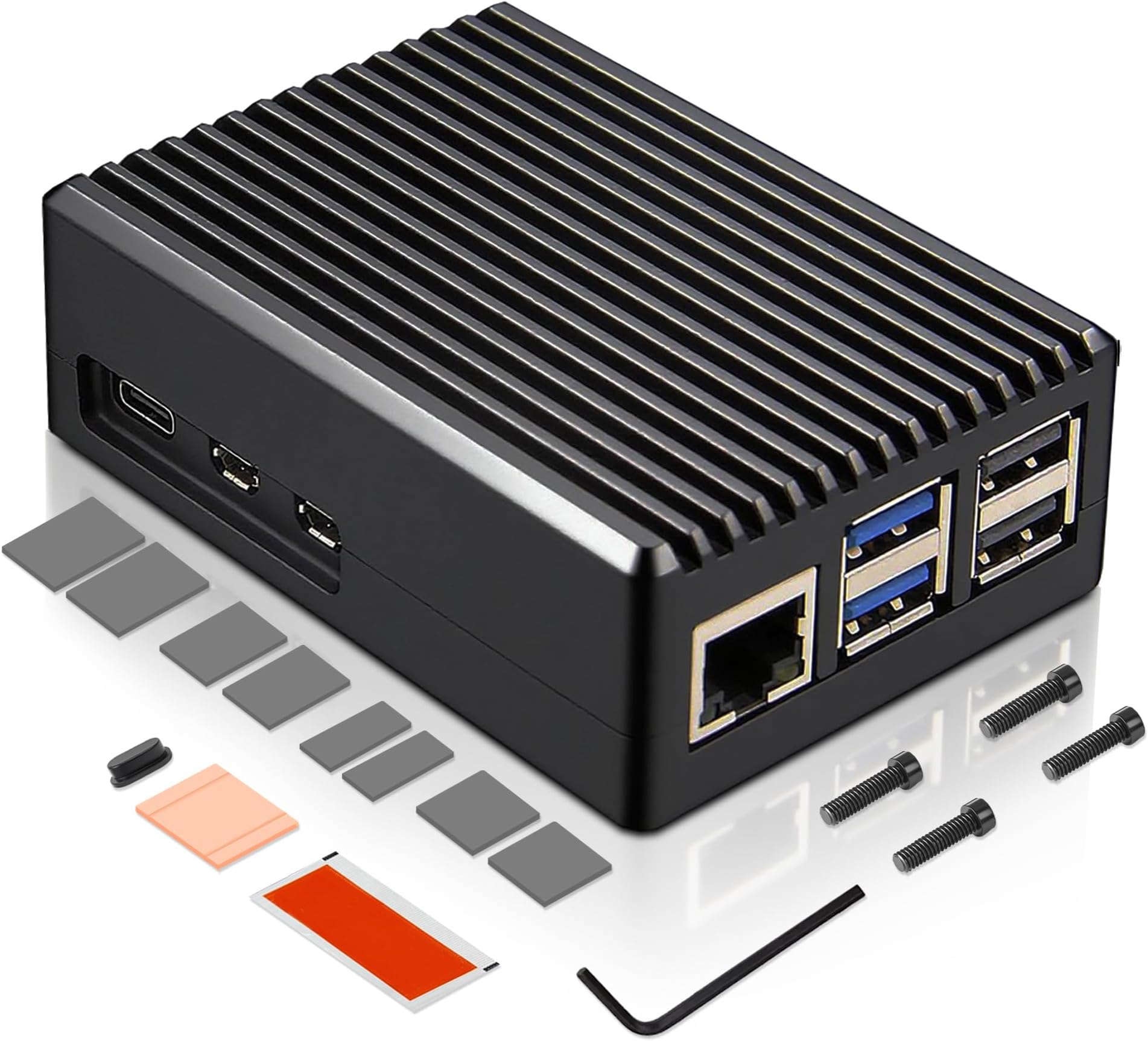 Geekworm P573 Aluminum Case for Raspberry Pi 5, Fanless Heavy-Duty Passive Cooling Armor Enclosure with Cooling Column & Copper CPU Heatsink Compatible with Raspberry Pi 5 2/4/8/16GB