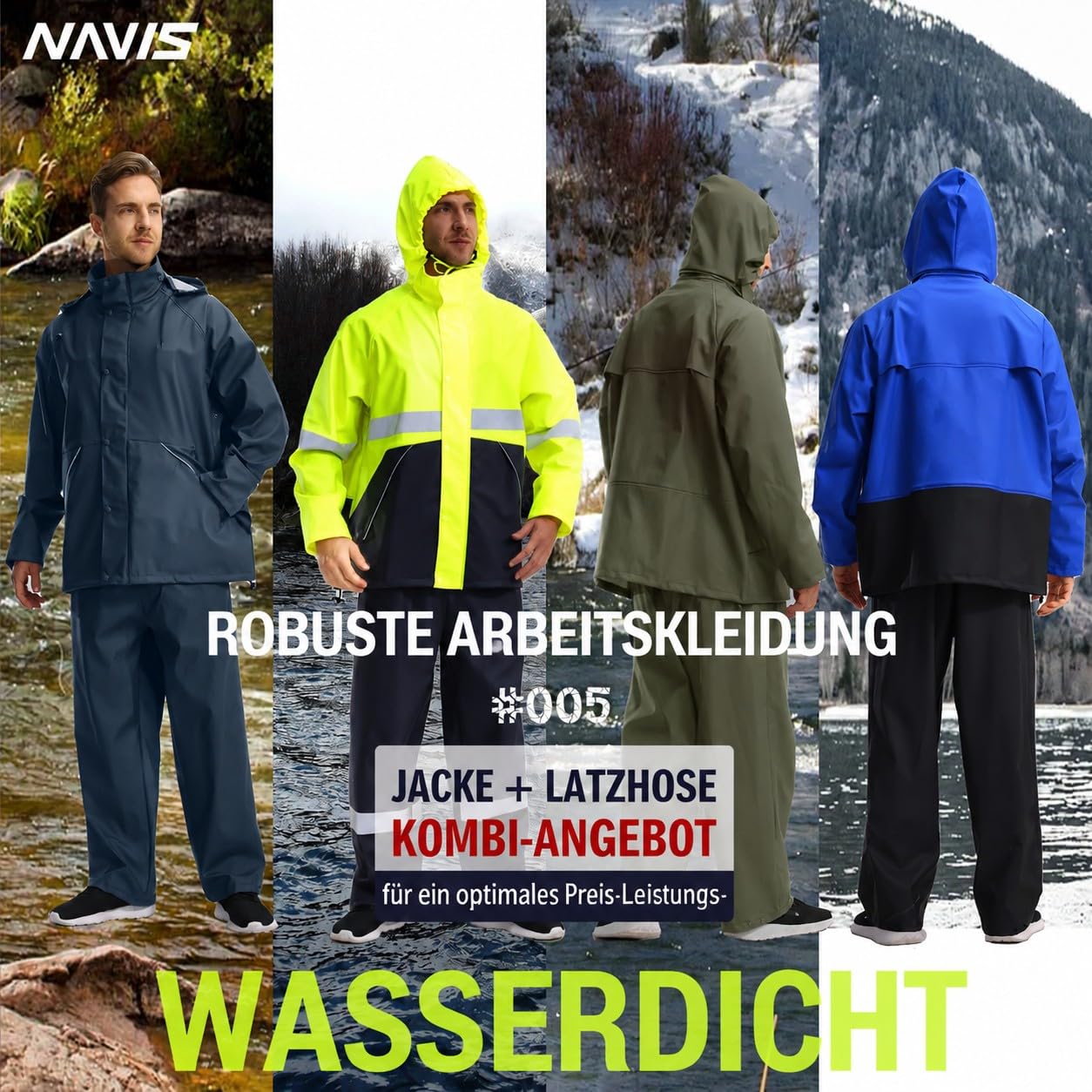 Herren Regenanzug Wasserdicht – Robust PU-Material mit Kapuze & Latzhose, Heavy-Duty Schutz für Arbeit, Bau, Angeln & Outdoor WS-005