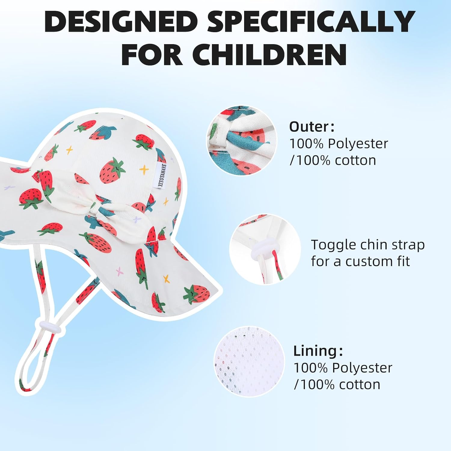 UPF 50+ Baby Girl Sun Hat with Wide Brim & Neck Flap, Adjustable Toddler Bucket Hat for Beach Outdoor